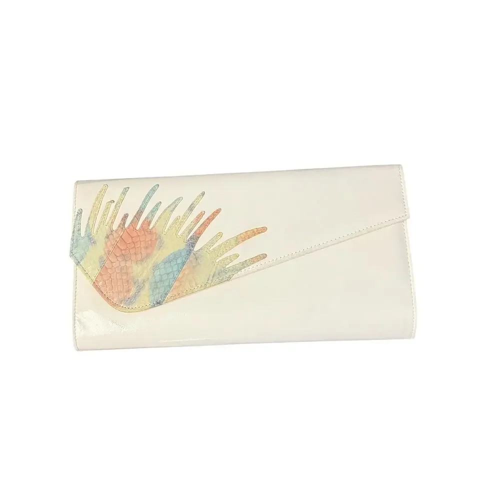 Jasmin Hong Kong Vintage White Leather And Snakeskin Purse Clutch EUC MOD Go-Go